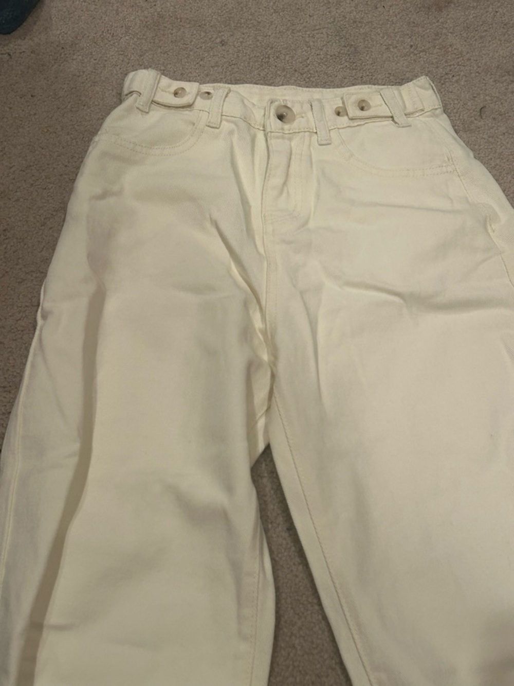 Cream High-Waist Straight Leg Pants